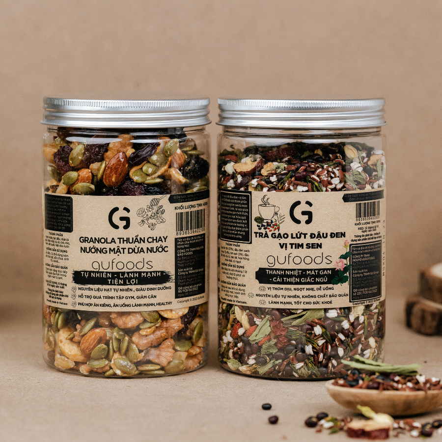 Hình ảnh Granola thuần chay nướng mật dừa nước GUfoods (0% yến mạch; Mix siêu hạt mắc ca, nam việt quất, hạnh nhân, hạt điều, nho khô) - Dinh dưỡng, Tiện lợi, Thơm ngon, Giàu lợi ích sức khỏe