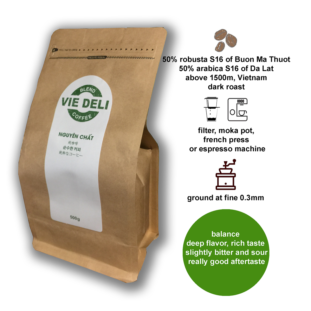 Cà phê bột Blend Viedeli, túi 500g