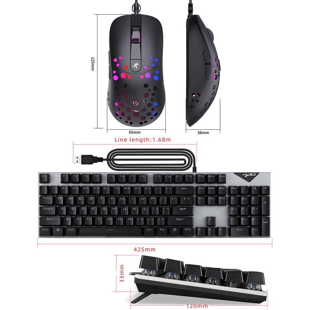 HXSJ Wired Keyboard Mouse Combo L300 RGB Backlit Keyboard + A904 8000DPI Programmable RGB Backlit Mouse