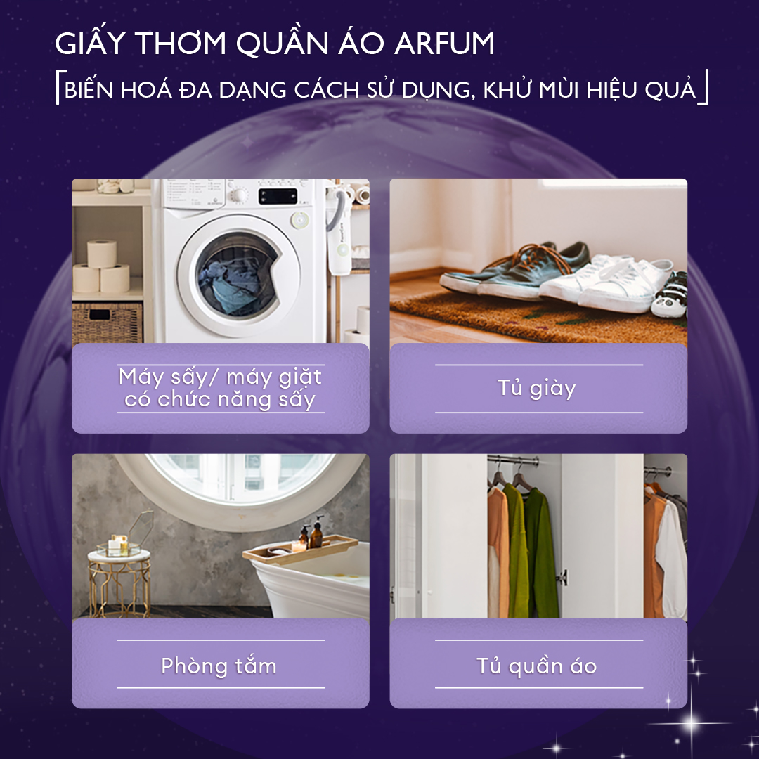 Combo 2 Giấy Thơm Arfum Dùng Cho Máy Sấy Làm Mềm Vải Và Chống Tĩnh Điện , Khử Mùi Tủ Giày, Tủ Quần Áo