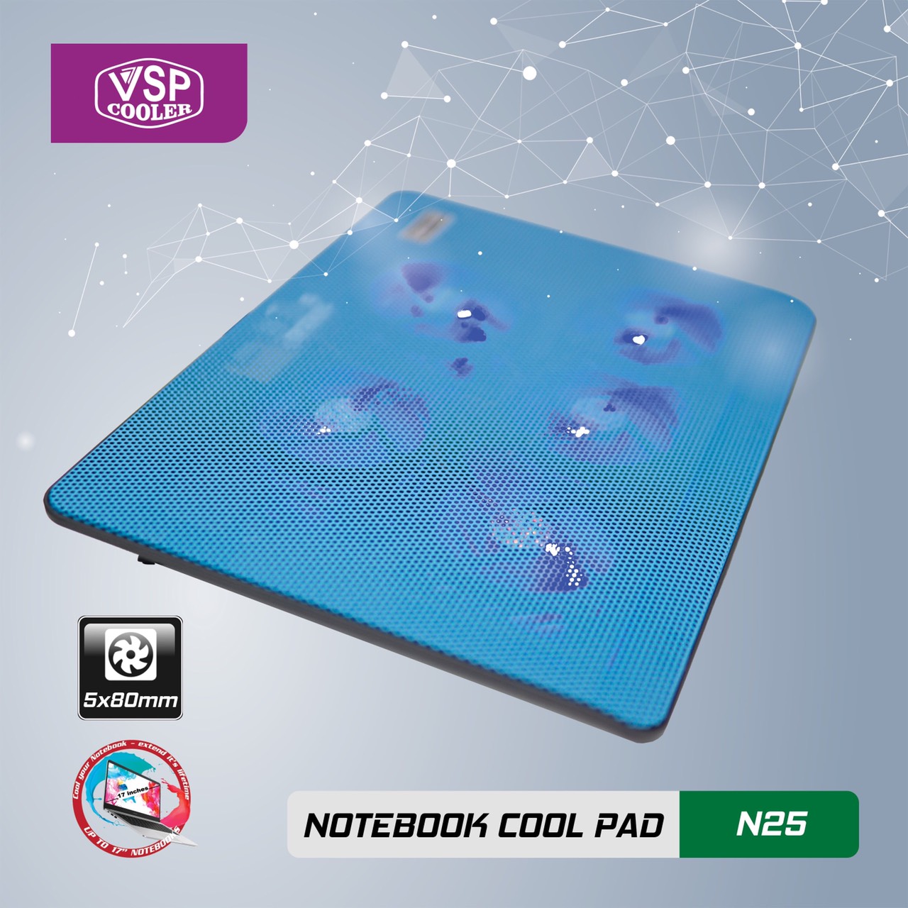 ĐẾ TẢN NHIỆT VSP COOLER N25 (5*Fan 8cm) - giao ngẫu nhiên - hàng nhập khẩu