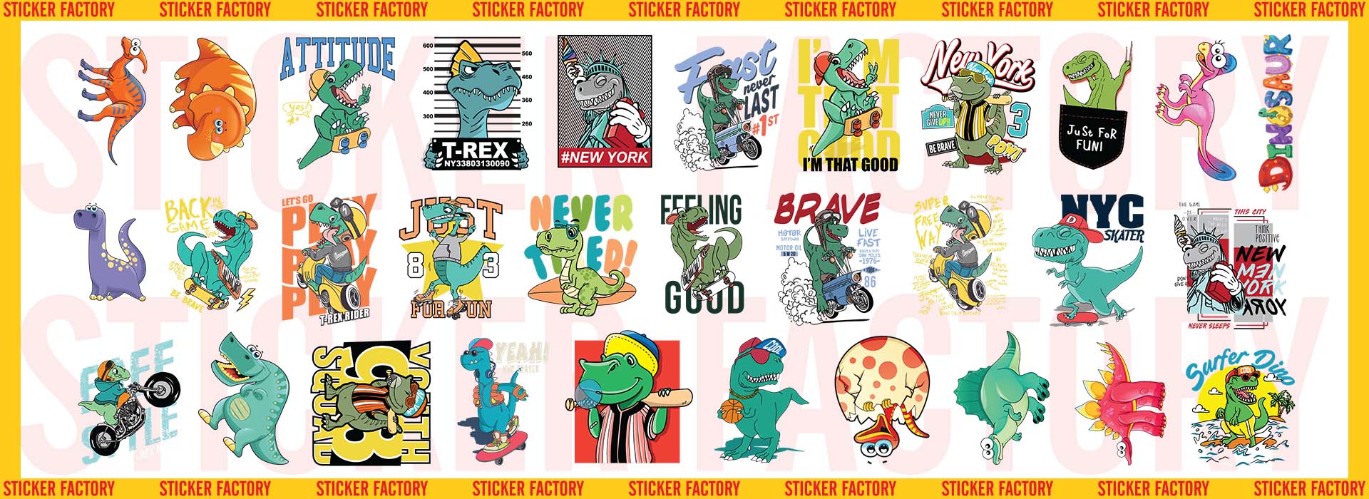 Dinosaur - Set 30 sticker decal hình dán nón bảo hiểm, laptop, xe máy, ô tô - STICKER FACTORY