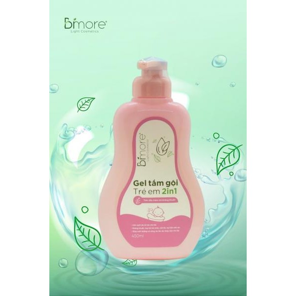 Nước tắm gội Baby 2in1 Bimore làm sạch nuôi dưỡng làn da bé với tinh dầu tràm trà kháng khuẩn_450ml