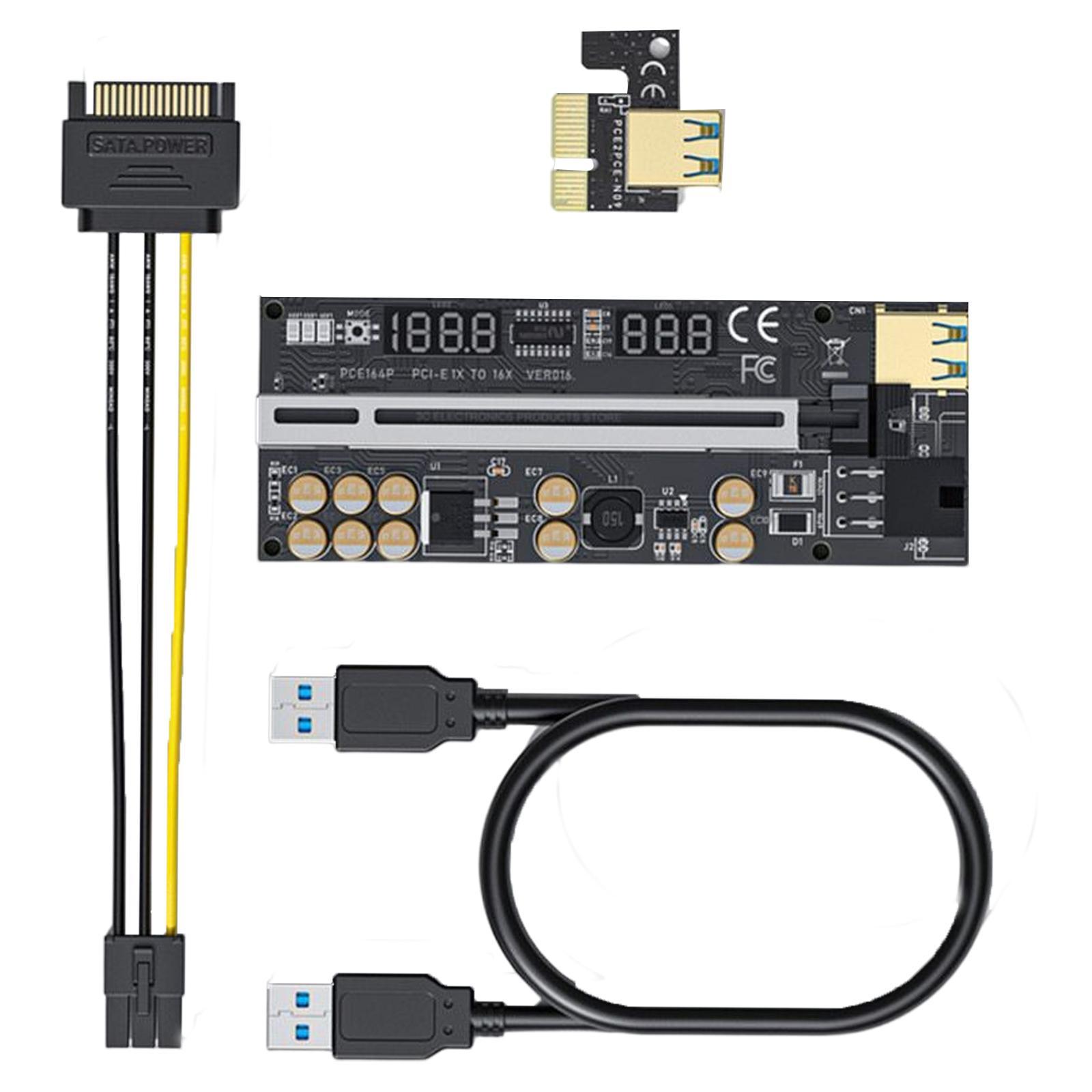 PCIe Riser Adapter Card, 1x to 16x Multiplier Graphics Card Enhanced PCIe for Computer