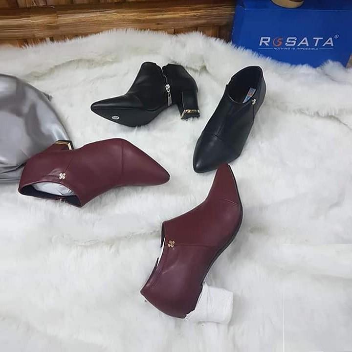 Giày boot bốt nữ cổ thấp 5 phân hàng hiệu rosata hai màu đen đỏ ro178