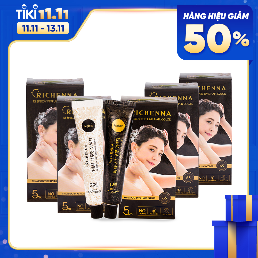 COMBO 5 hộp Thuốc nhuộm tóc phủ bạc thảo dược Richenna EZ Speedy Hair Color Perfume dạng dầu gội hương nước hoa 60G