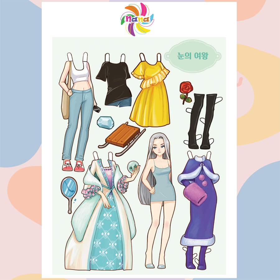 Búp bê giấy (paper doll)  thay đồ thời trang đồ chơi cắt thủ công cho bé Combo 6 hình siêu đáng yêu MHG004