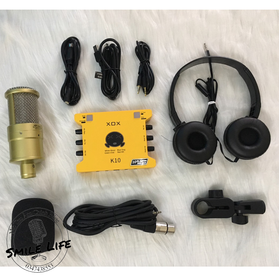 Combo Livestream Thu Âm Mic AQ220 Sound Card K10 2020 Phiên bản tiếng anh Chân kẹp mic Tai nghe chụp