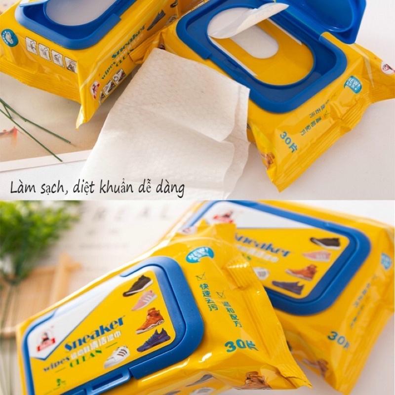Khăn Lau Giày Thần Thánh - Khăn Giấy Ướt Lau Giày Siêu Sạch SNEAKER, Hộp 30 Tờ Không Hoá Chất Làm Hại Da Vải.