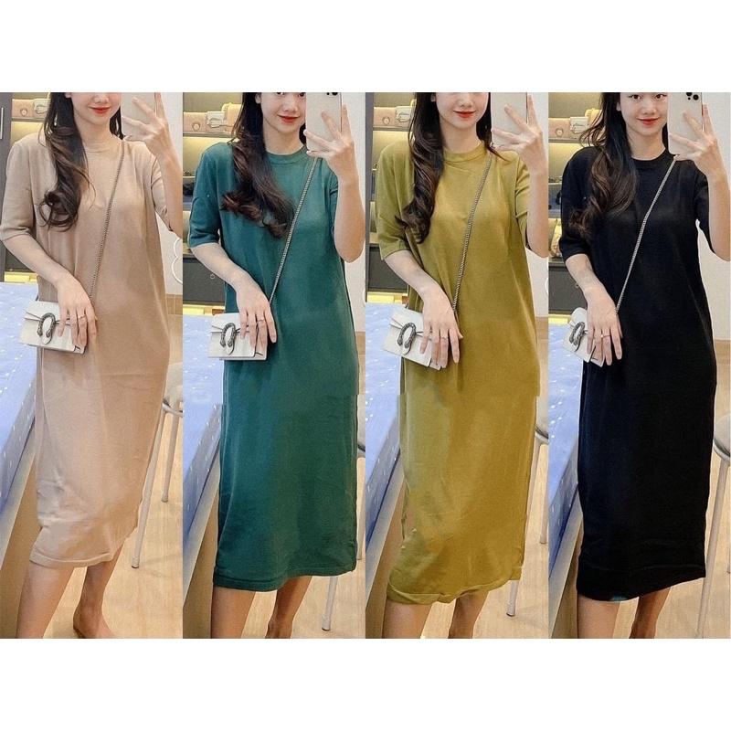 Váy len suông cổ tròn tay lỡ