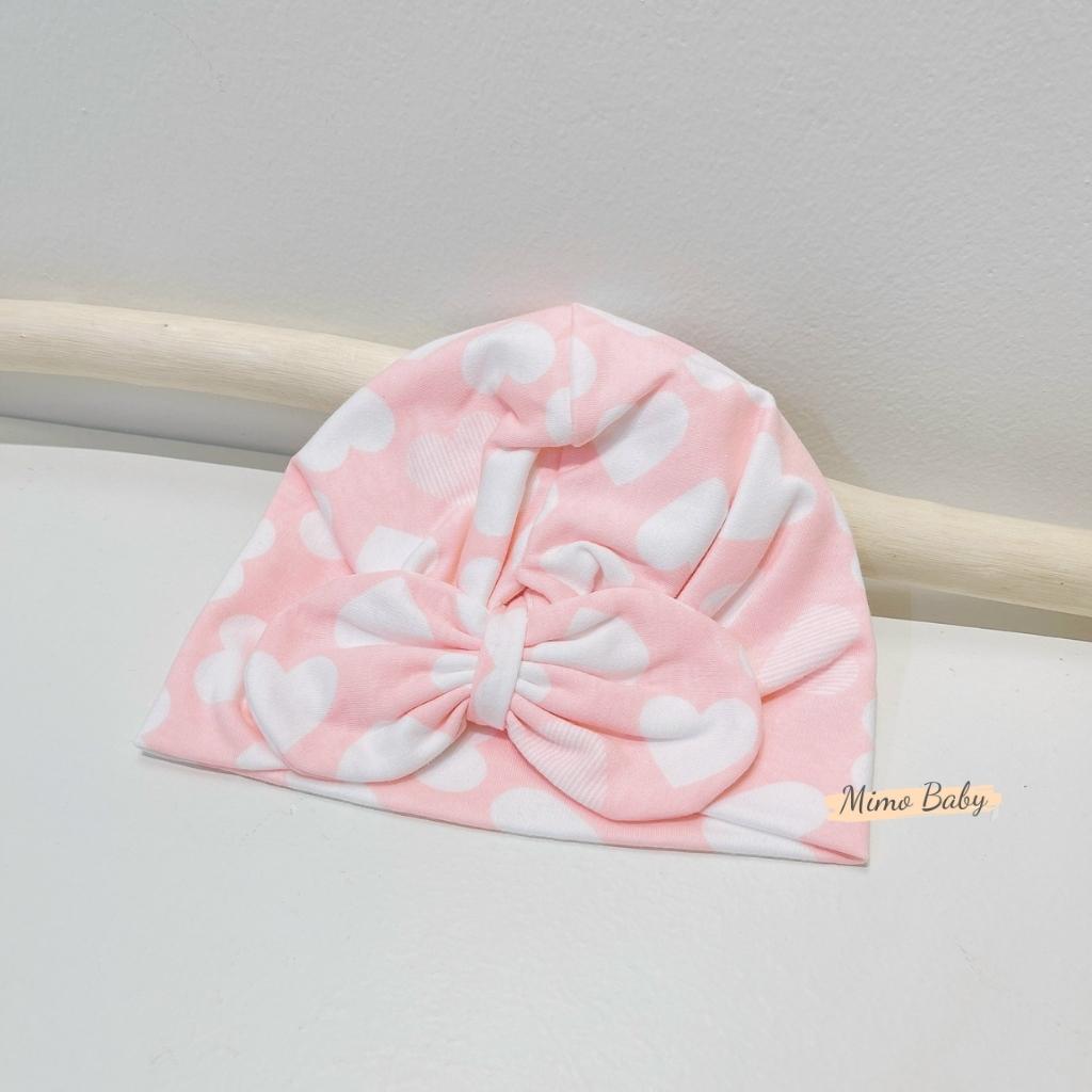 Mũ nón turban vải cotton co dãn màu hồng trái tim dễ thương cho bé gái MTB166 Mimo Baby