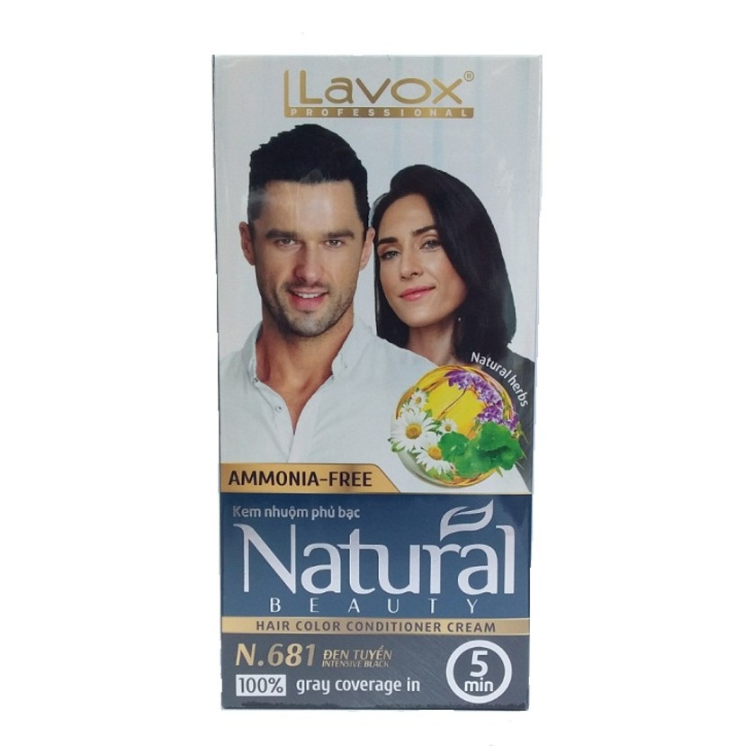 Nhuộm Phủ Bạc Cao Cấp Siêu Dưỡng,Tự Nhiên - Lavox 40  ML - N.681-Intensive Black-Đen