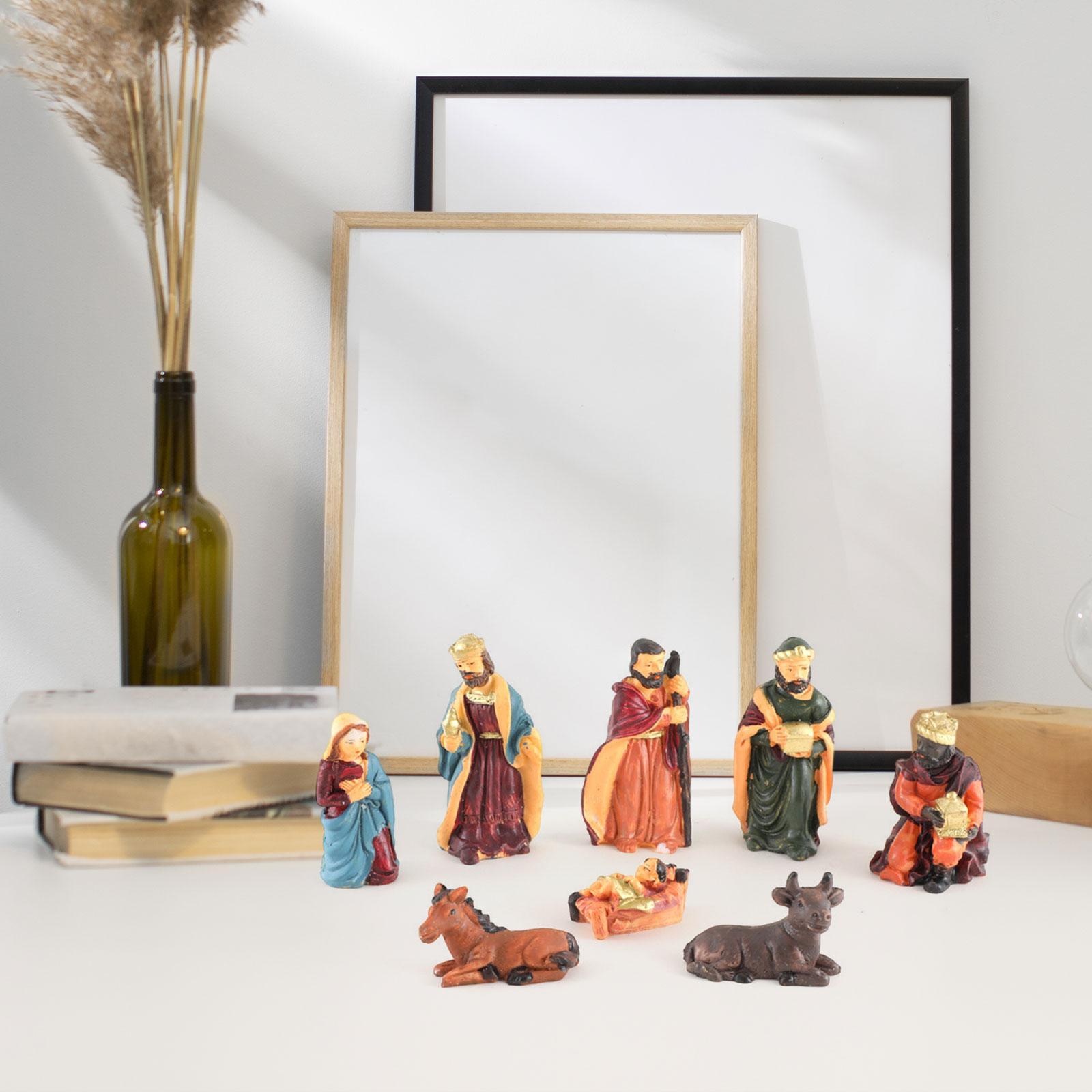 8Pcs Religious Christmas Nativity Scene Crafts Decoration Hand Painted Lovely Traditional Collection Birth of Jesus Ornament