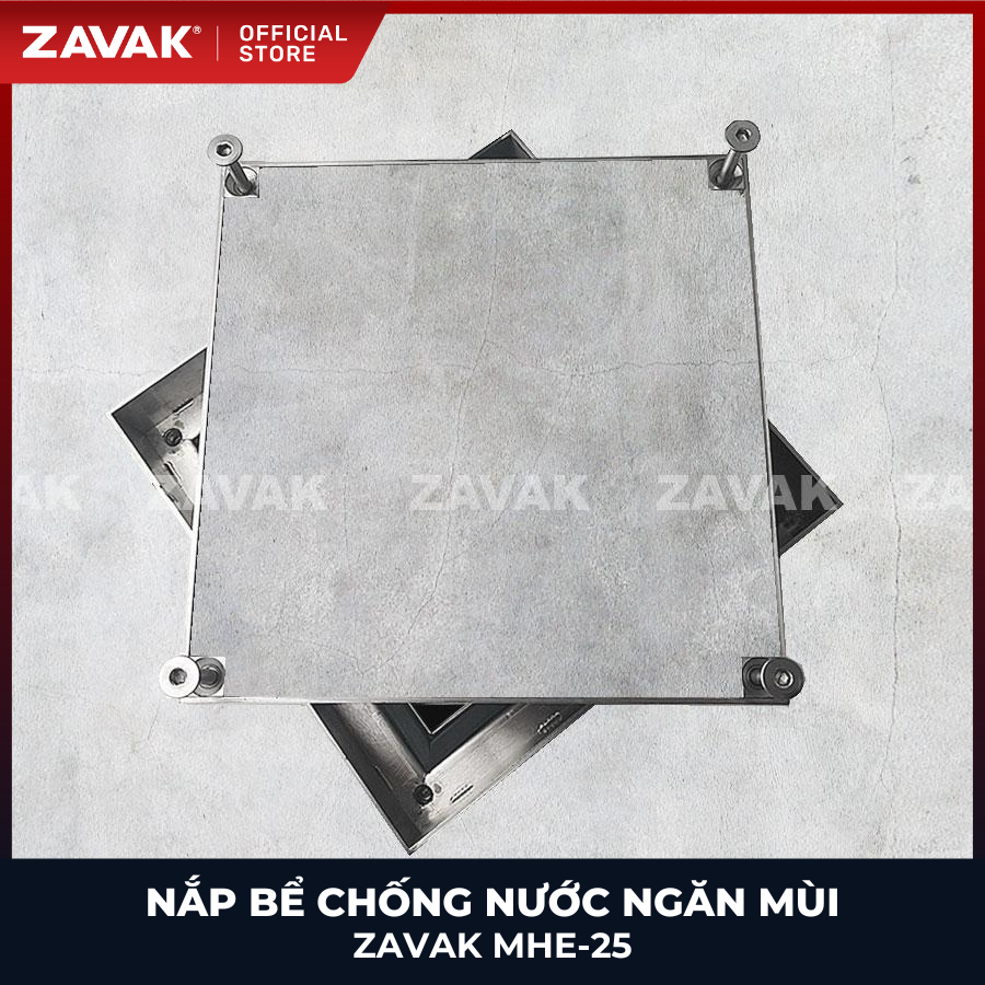 Nắp bể phốt Zavak MHE-25 KT25x25cm, chống nước, chống mùi, lát đá dày 2 cm chịu tải 1 tấn, inox 304