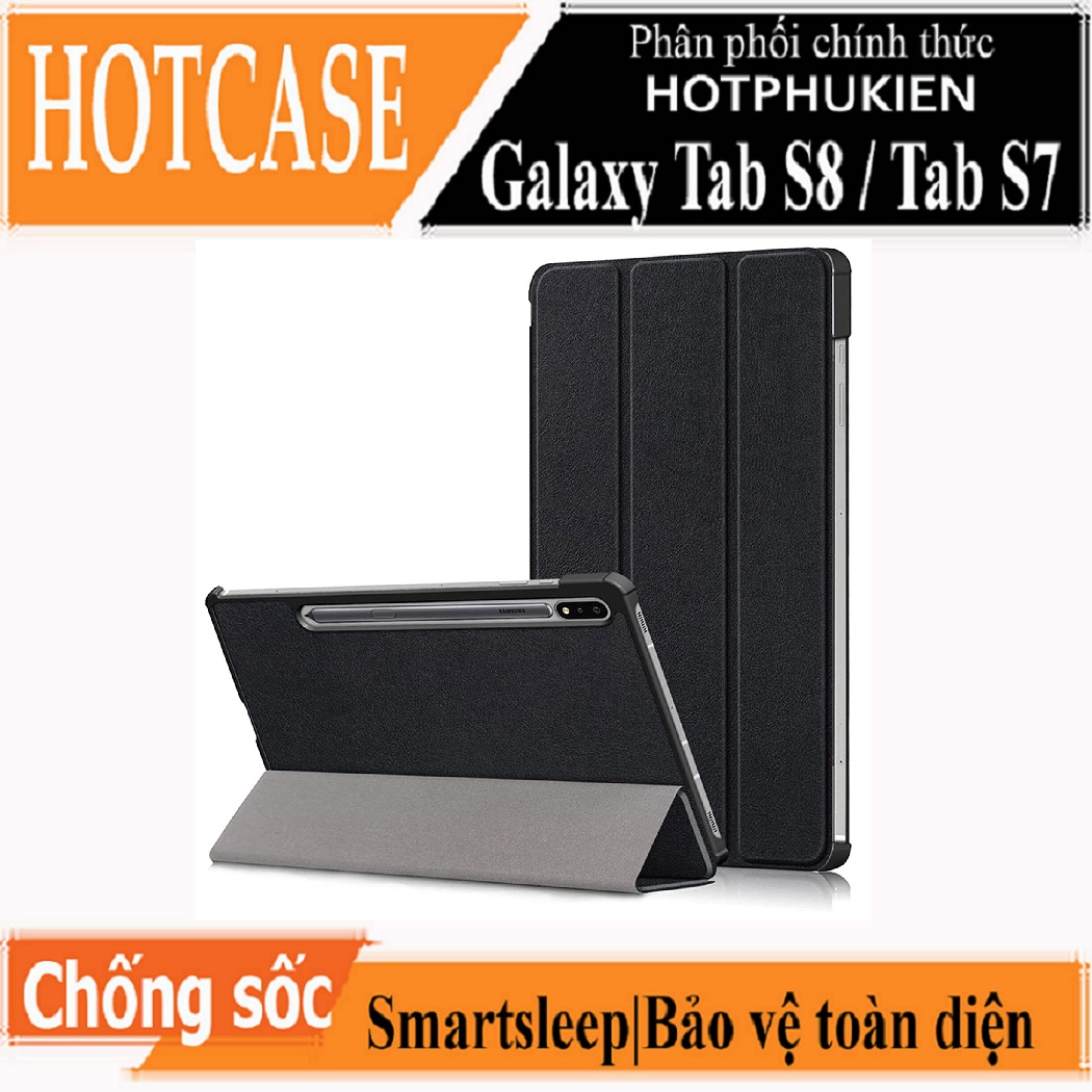 Case Bao da chống sốc cho Samsung Galaxy Tab S8 2022 / Tab S7 2020 11 inch có ngăn đựng S-Pen hiệu HOTCASE thiết kế siêu mỏng hỗ trợ Smartsleep, gập nhiều tư thế, tản nhiệt tốt - hàng nhập khẩu