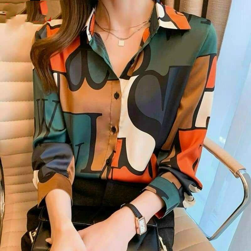 HÀNG NHẬP - ÁO SƠ MI LỤA IN HỌA TIẾT CHỮ MÀU