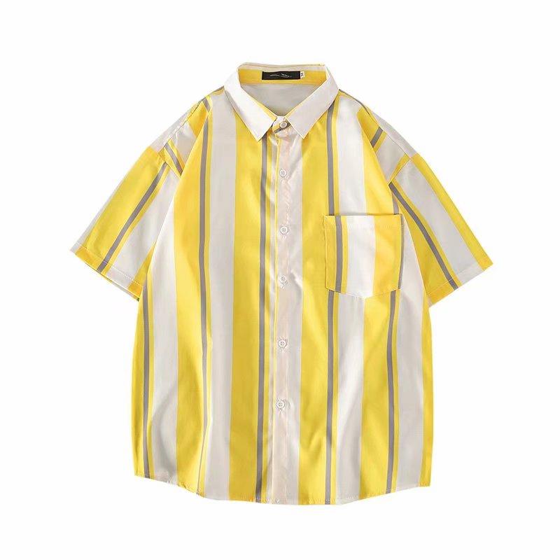 Áo Sơ Mi Ngắn Tay Form Rộng Họa Tiết Sọc Ngang Thời Trang Mùa Hè Dành Cho Nam