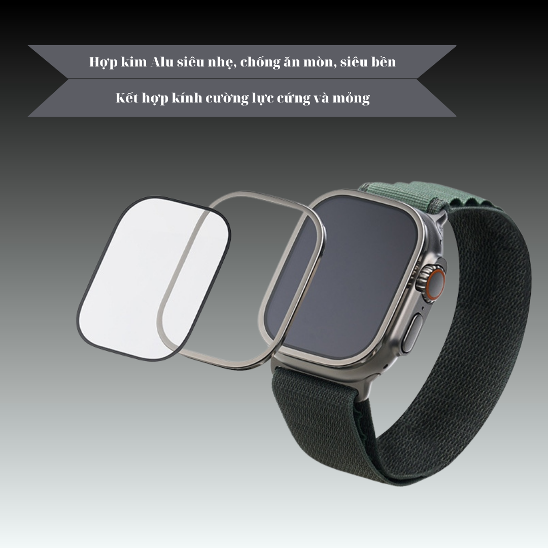 Kính Cường Lực Màn Hình Viền Nhôm Kai.N AluGlass Dành Cho Apple Watch Ultra_ Hàng Chính Hãng