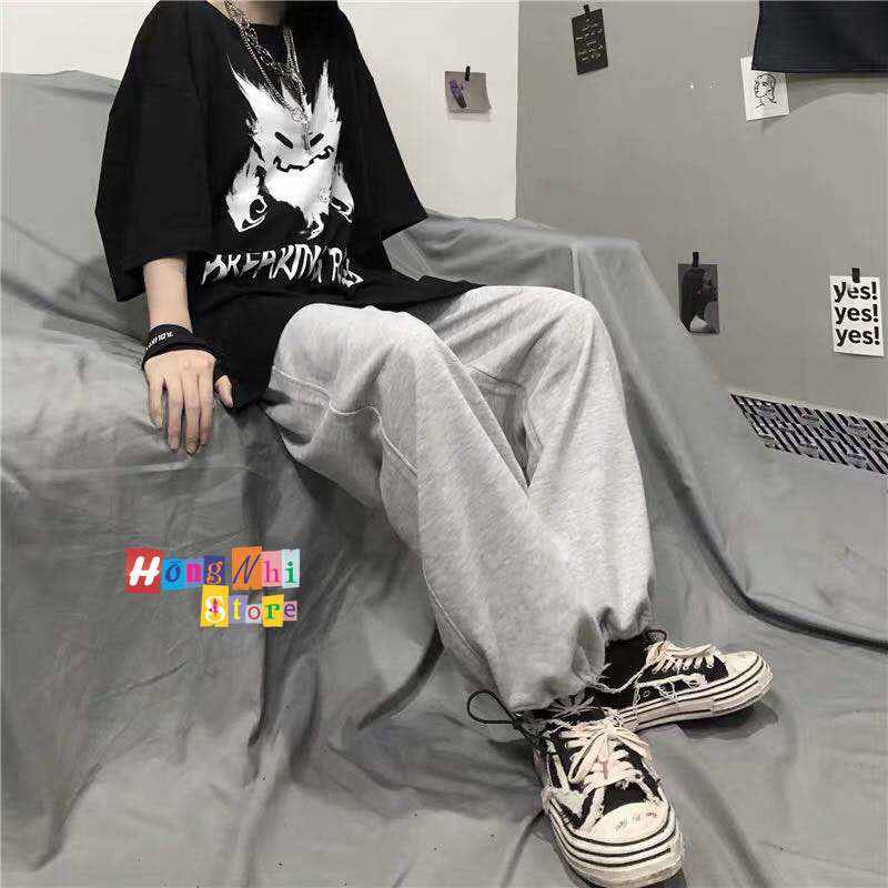 Quần Jogger Basic Ulzzang Unisex Jogger Trơn Dây Rút Lai Ống Rộng Màu Xám - MM