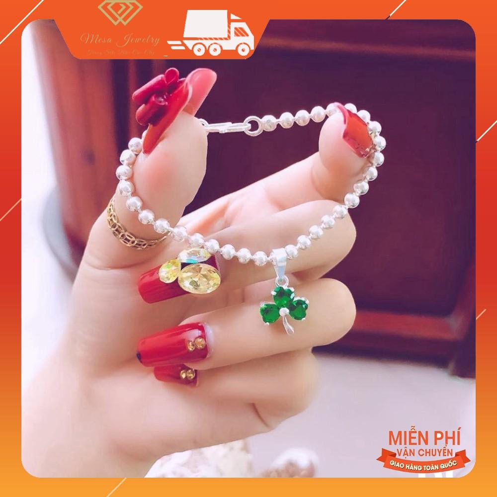 LẮC TAY BẠC TA TRẺ EM MIC CỎ 3 LÁ