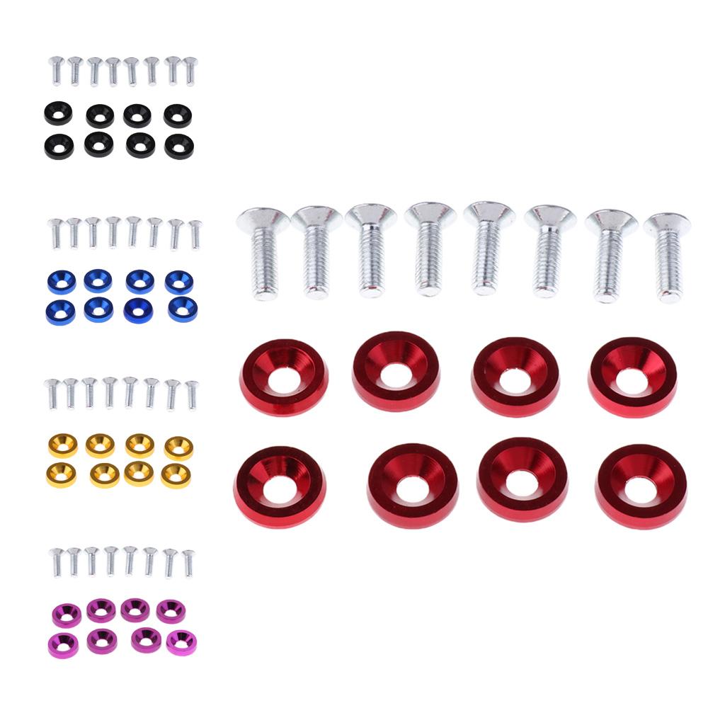 8 Sets M6 Bumper Washer Bolt Engine Bay Screw Kit CNC Billet Aluminum Red