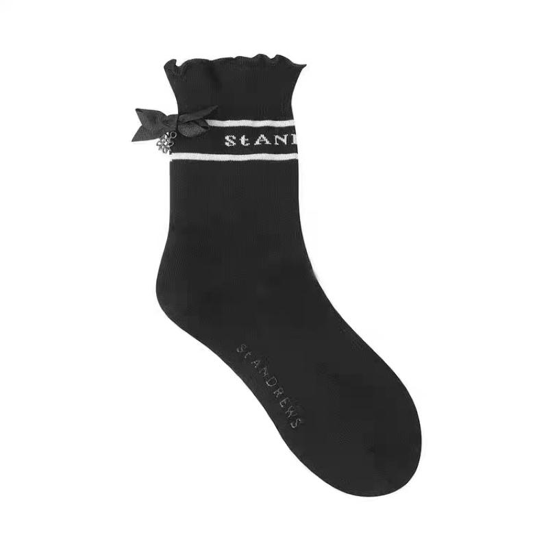 Mới St Golf Tất Thời Trang Nữ Bóng Tất Nơ Trung Tay Tất Đen Trắng Cotton Golf Chống Trơn Trượt Thoáng Khí tất Color: White and Black