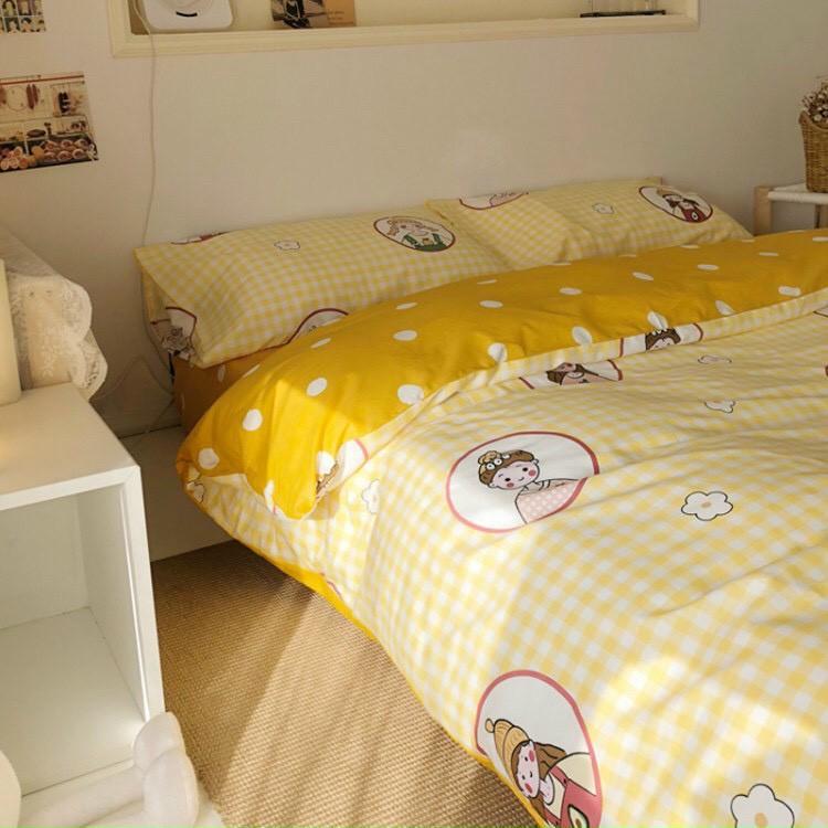 Bộ chăn ga gối Cotton Livng M2T bedding chăn ga Hàn Quốc họa tiết Kẻ xanh 100% Cotton đủ size miễn phí bo chun