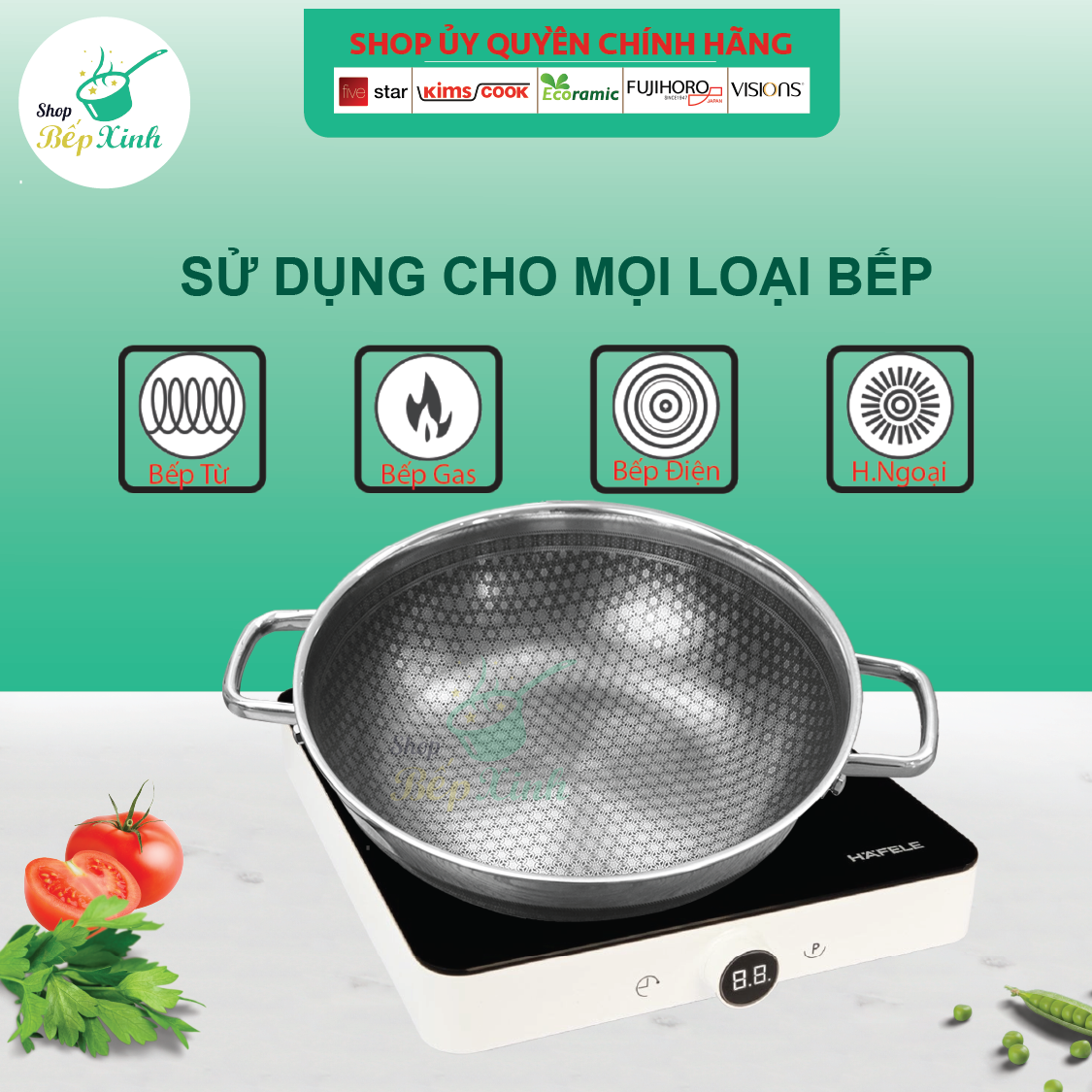 Chảo sâu Noon Song inox 3 lớp đáy từ nắp kính chống dính 2 mặt KIMS COOK 30cm