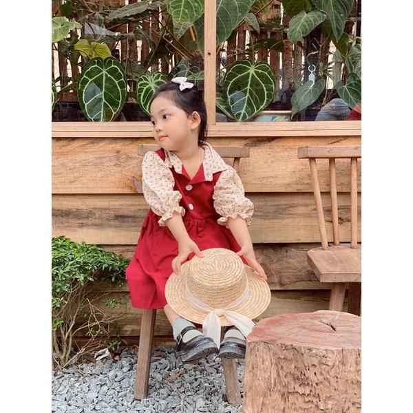 Đầm Cho Bé Gái Mick and Milk1,2,3,4,5,6 Tuổi Váy Tết Trẻ Em Màu Đỏ Dễ Thương Chất Liệu Linen Mát Mẻ