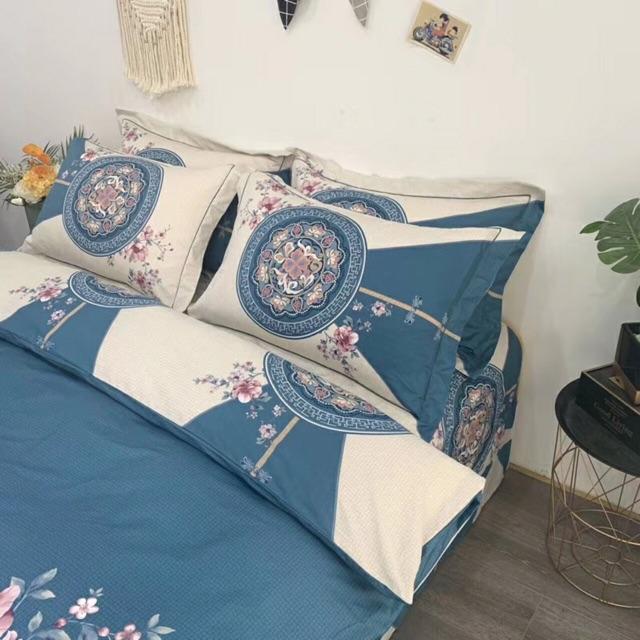 Set Cotton LiVing Hàng Nhập Khẩu Cao Cấp 4 Món 2020 Mẫu Hoa Khung Tròn