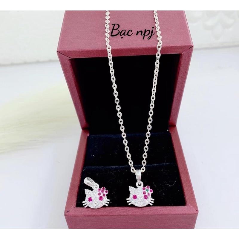 Dây chuyền bạc cho bé mặt mèo “hello kitty” nơ hồng dễ thương-Bạc Npj