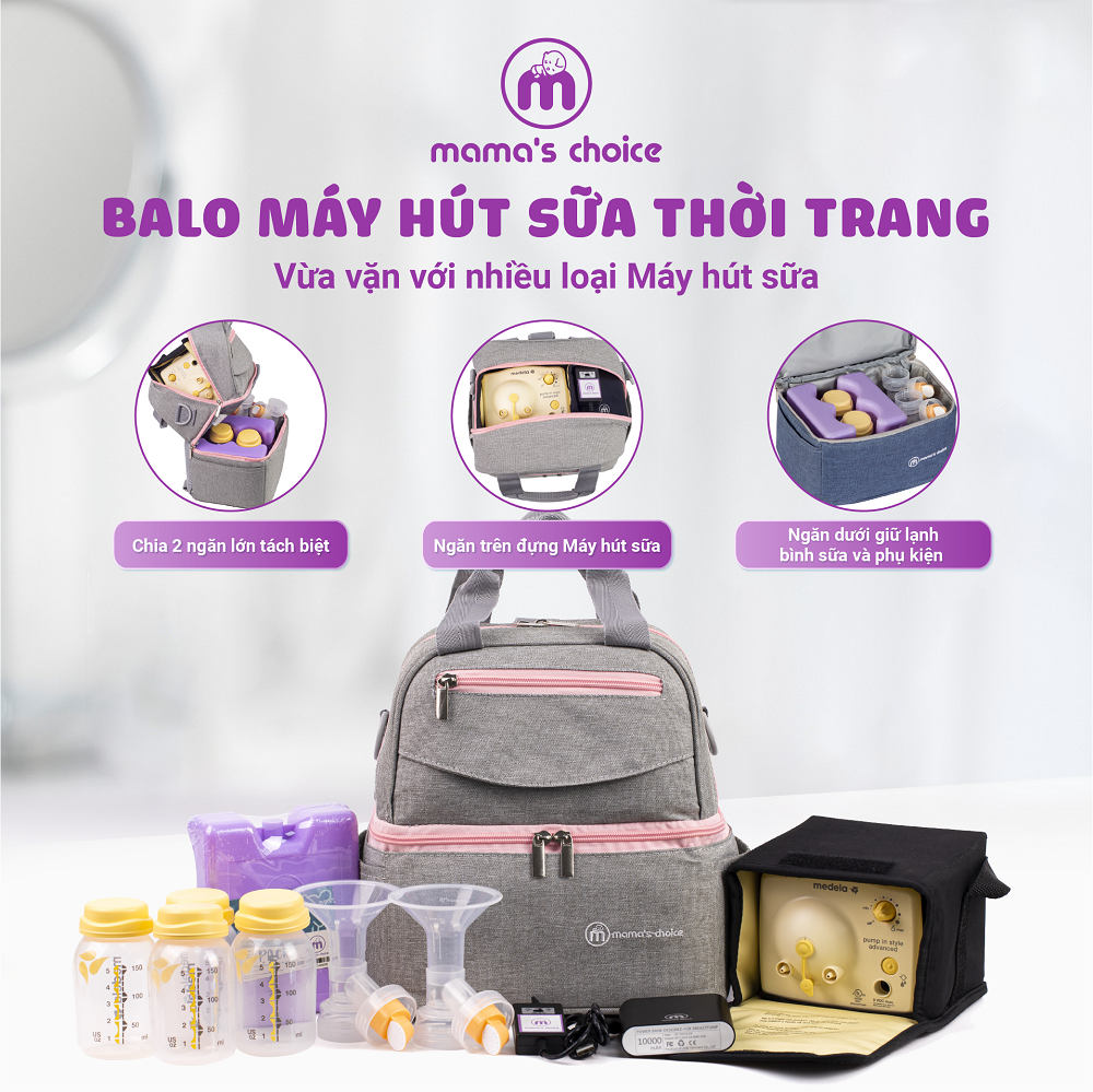 Balo Giữ Nhiệt Bỉm Sữa Mama’s Choice, Giữ Lạnh Sữa Mẹ Lên Đến 14h, Giữ Ấm Thức Ăn Cho Mẹ và Bé, Thiết Kế Thời Trang - Balo + 02 Đá Khô