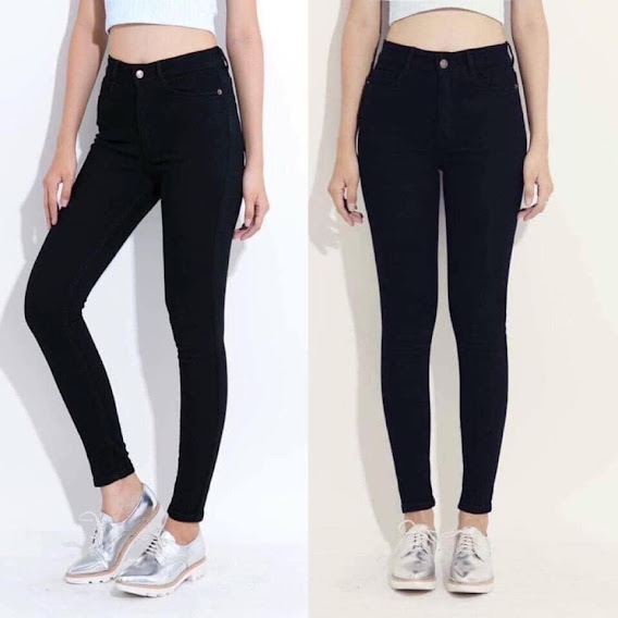Quần Jeans Nữ Màu Đen Vải Dày Dặn CO Giãn Lưng Cao Tôn Dáng