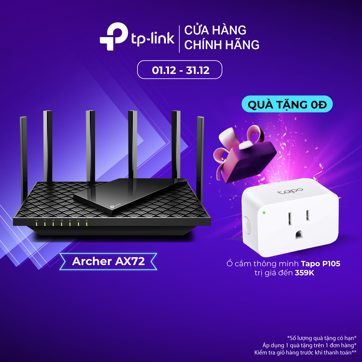 Bộ Phát Wifi 6 TP-Link Archer AX72 Gigabit Băng Tần Kép AX5400 - Hàng Chính Hãng