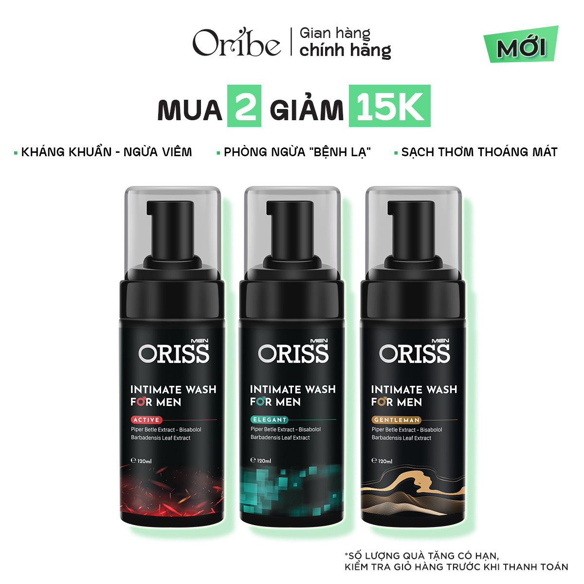 Bọt Vệ Sinh Nam Giới Oriss Men Hương Thơm Nam Tính Lưu Hương Đến 12H Chai 120ml