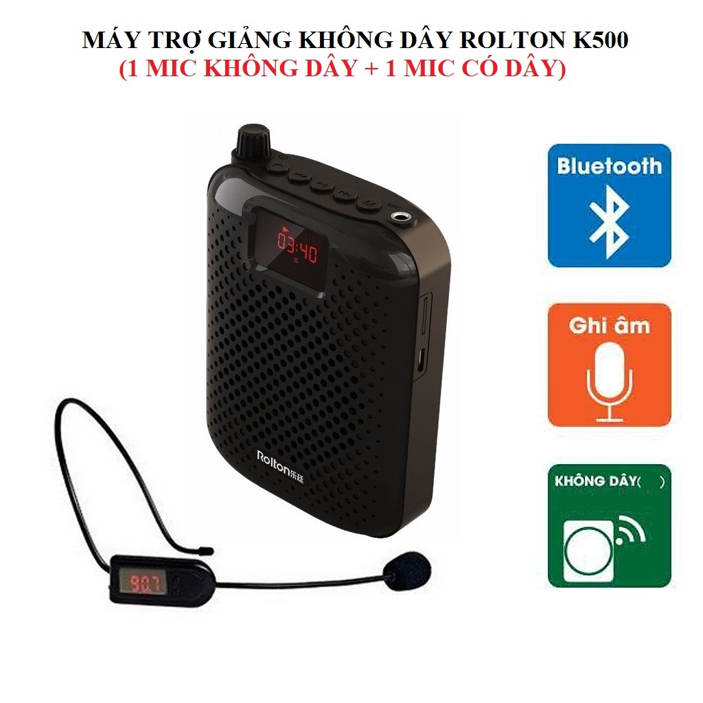 Máy trợ giảng không dây CV Rolton K500 Có Bluetooth, thời gian sử dụng lên đến 12 giờ, chơi nhạc qua Thẻ nhớ TF , ghi âm bằng 1 nút bấm - Hàng chính hãng