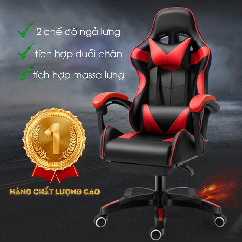 Ghế game bọc da ngả lưng,gác chân cao cấp kèm gối massa lưng - Ghế streamer