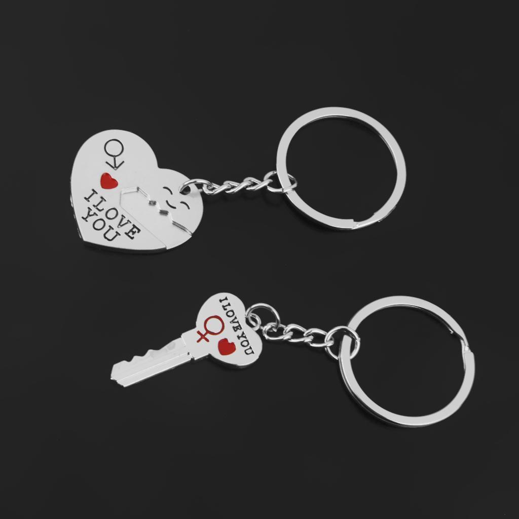 1 Pair Alloy Love Smile Key Heart Shape Pendant Keyring Keychain Set