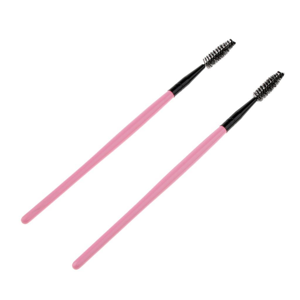 2PCS Reusable Nylon Mascara Wands Makeup Eyelash Extension Brush Wood Handle