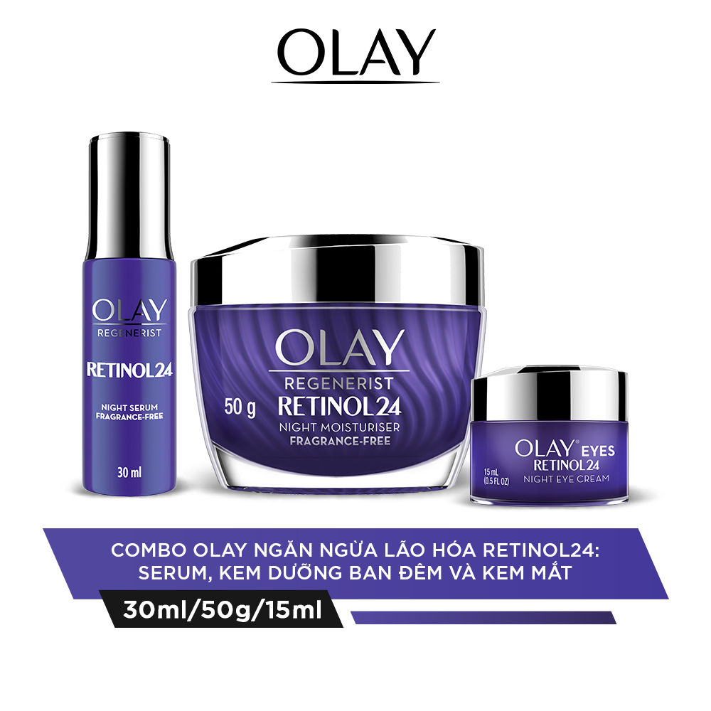 Combo 3 Kem Dưỡng Ẩm, Tinh Chất Và Kem Mắt OLAY Ngăn Ngừa Lão Hóa Chứa Chiết Xuất Retinol24