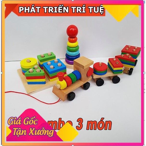 Combo 3 món đồ chơi gỗ phát triển trí tuệ - đồ chơi thông minh giao cụ mầm non kích thích bé phát triển tư duy toàn diện