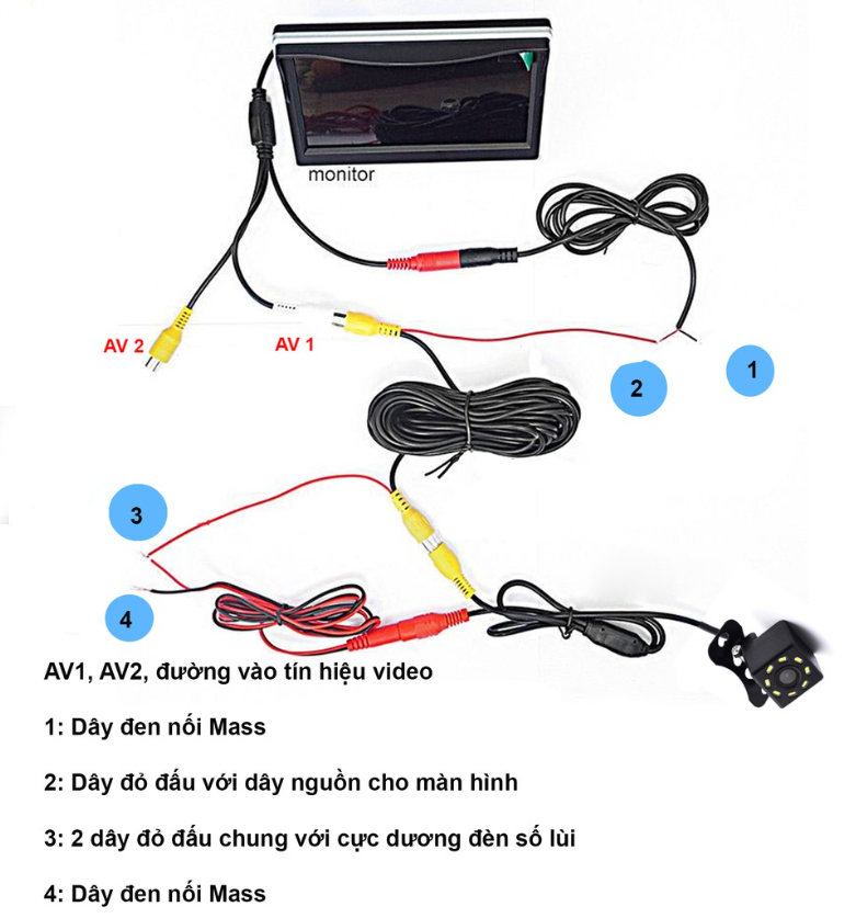 Bộ Camera Lùi Xe Tải Hồng Ngoại 18 Mắt Và Màn Hình Camera Lùi LCD 5 Inch Nguồn Điện 12-24V