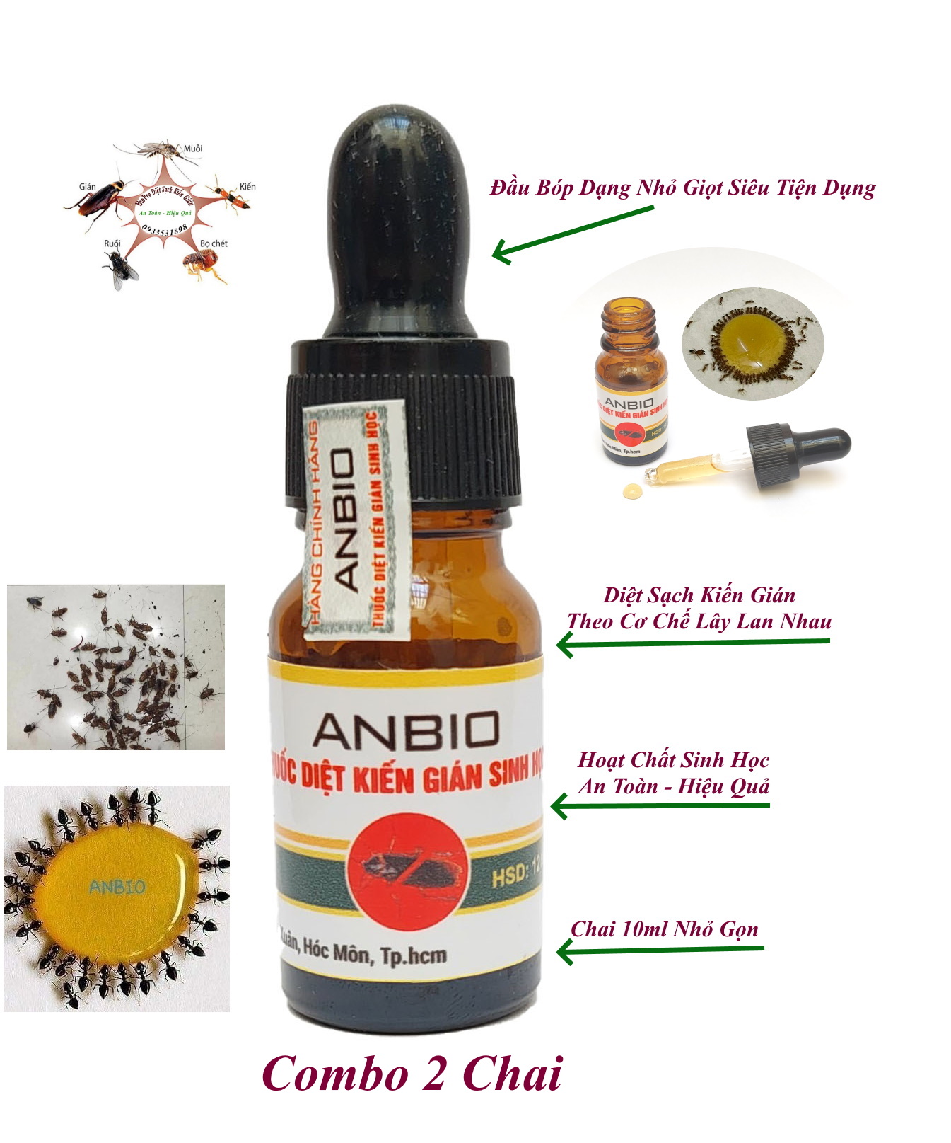 2 Chai thuốc diệt kiến gián ANBIO Chai 10ml Dạng ống bóp tiện lợi với hoạt chất sinh học diệt tận gốc hầu hết kiến gián - Biopro Diệt kiến Diệt gián