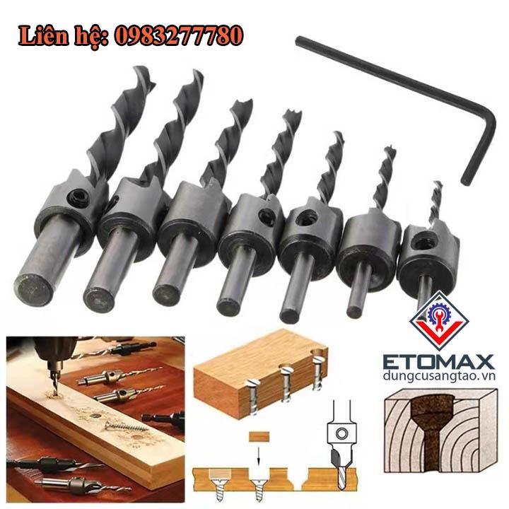 Bộ 7 Mũi Khoan Mồi Bắt Âm Vít Trên Gỗ Từ 3mm Đến 10mm