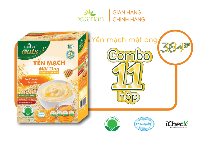 Combo 11 Hộp Yến Mạch Và Mật Ong Xuân An 384G  {32g*12 gói}