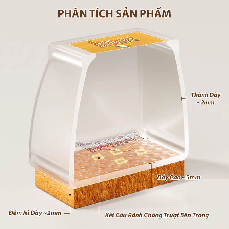 SET 4 Đệm Lót Chân Bàn Ghế Vuông Tròn Chống Ồn Hamart Bọc Chân Ghế Gỗ Silicone Chống Xước Sàn Nhà