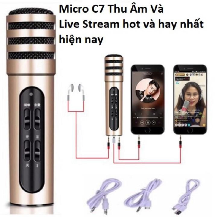 Micro C7 hát karaoke livestream, thu âm - kèm tai nghe, phụ kiện đầy đủ - âm thanh khởi nguồn sự sống