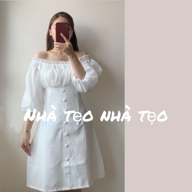 VÁY TRẮNG VOAN TRỄ VAI TAY BỒNG CHUN SAU LƯNG XINH XẮN