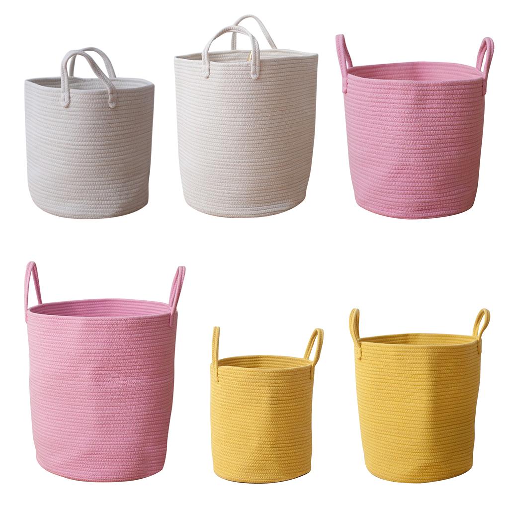 Cotton Woven Storage Baskets Cotton Rope Handle Basket Kids Toys Basket Laundry Hamper