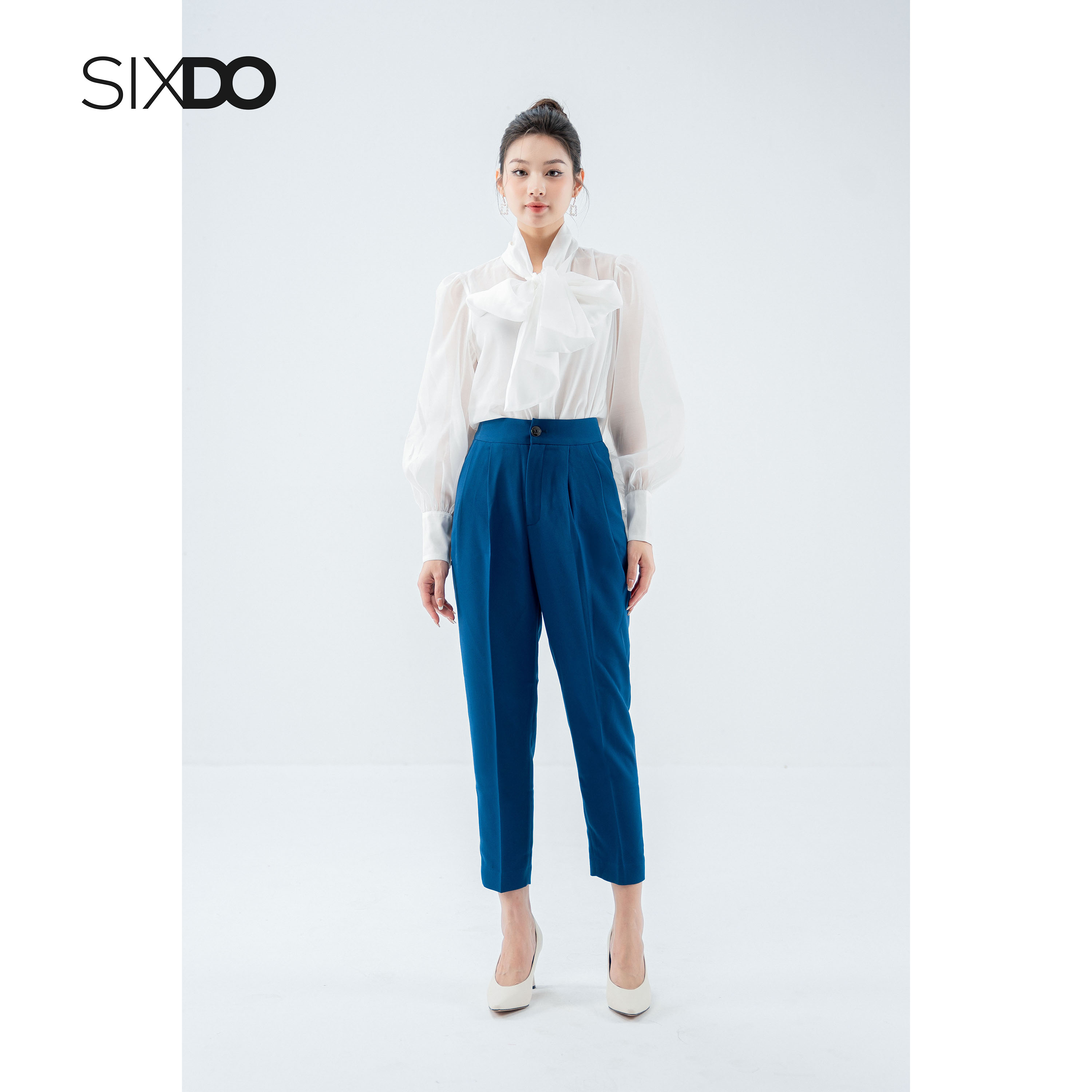 Áo sơ mi nữ tơ tạo kiểu buộc nơ cổ thời trang SIXDO